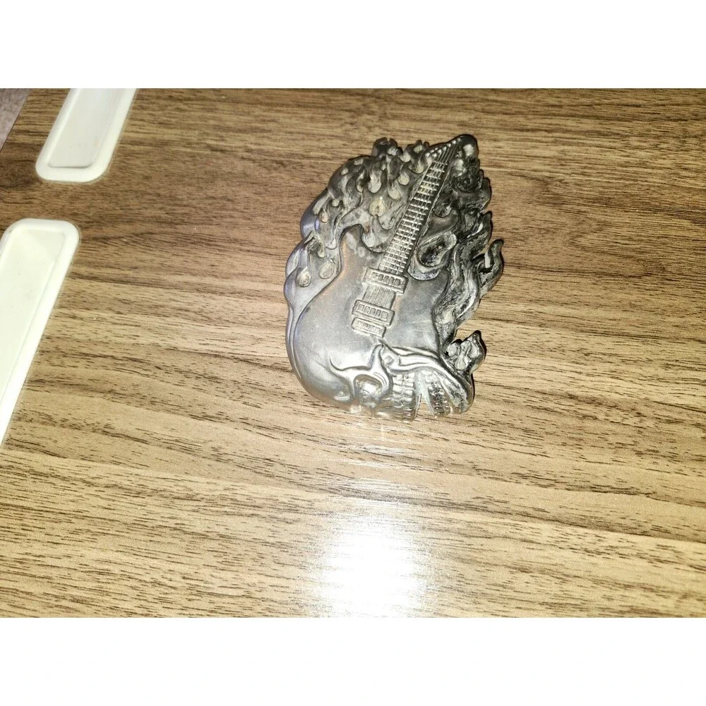 Skull Guitar Flame Belt Buckle 4 3/8